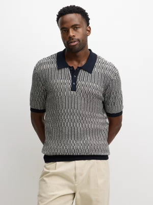 Exact Men's Navy Chunky Knit Golfer 