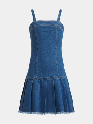 Jet Teen Girls Mid Blue Pleated Denim Dress