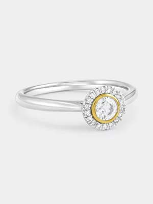 Yellow Gold & Sterling Silver 0.34ct Lab Grown Diamond Round Halo Bezel Ring