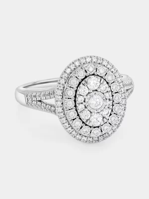 Sterling Silver 0.52ct Lab Grown Diamond Oval Double Halo Ring  