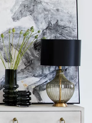Table Lamp Smokey Glass With Black Shade