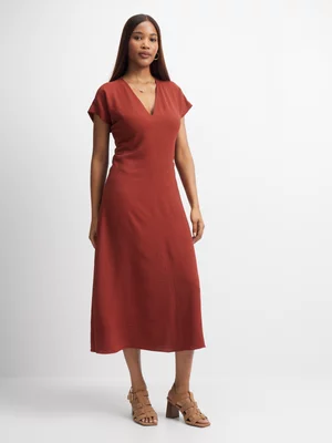 Exact Women's Brown Ruched Midi Dress