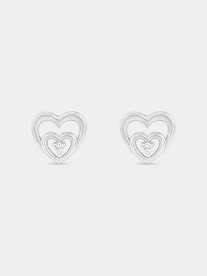 Sterling Silver Lab Grown Diamond Double Open Heart Stud Earrings