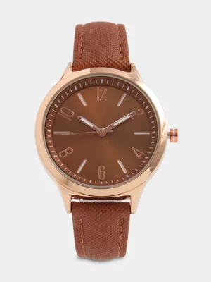 Jet Women’s Tan Analogue Watch With Saffiano Strap