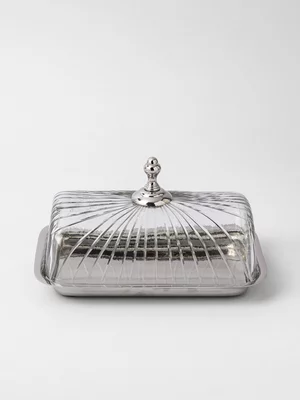 Grace Ribbed Glass Dome Dish Silver