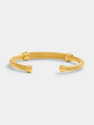Tempo Jewellery Gold Plated Stainless Steel Twisted Texture Cuff Bangle