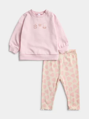 Jet Baby Girls Pink Hearts Crew And Legging Set