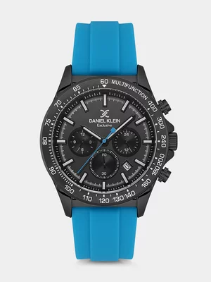 Daniel Klein Black Plated Black Dial Blue Silicone Chronographic Watch 