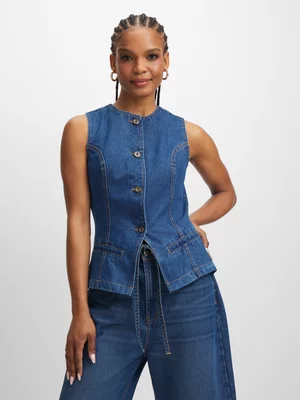 Exact Women's Mid Wash Long Denim Waistcoat