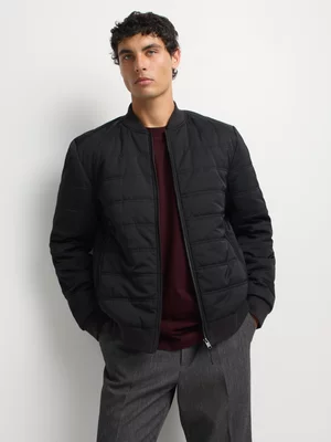 Markham Men's Smart Slim Fit Black Quilted Bomber Jacket