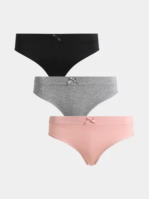 Jet Women's 3-Pack Black, Grey and Blush Seamless Bikini Briefs