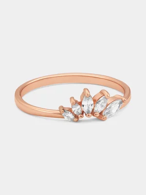 Rose Plated Sterling Silver Marquise Scatter Tiara Ring 