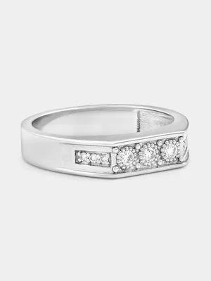 Sterling Silver Lab Grown Diamond Trilogy Pavé Ring 