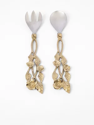 AH Flower Gold Salad Servers Stainless Steel 2Pc Set