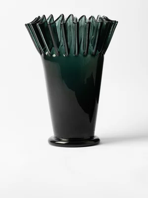 Handblown Frill Smoke Glass Vase 30 x 23cm