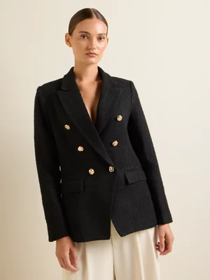 Women's Iconography Double Breasted Tweed Blazer Black
