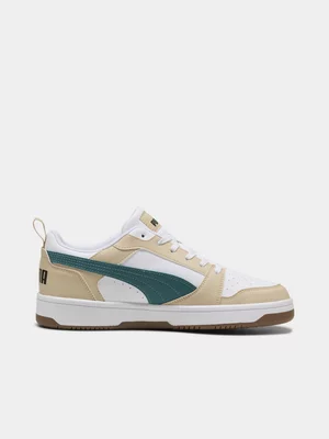 Mens Puma Rebound V6 Low White/Tan Sneaker