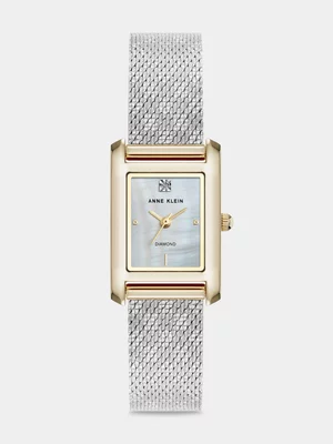 Anne Klein Gold Plated Stainless Steel Two Tone Rectangular Mesh Watch