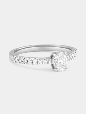 Sterling Silver 0.68ct Lab Grown Diamond Oval Solitaire Pavé Ring