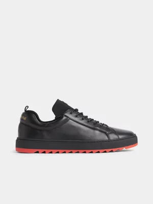 Fabiani Men's Black Ridged Sole Court Sneakers