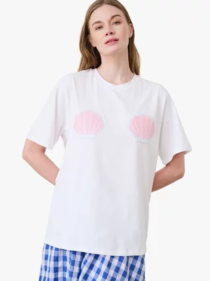 Women's Me&B  White with Shells Oversized T-Shirt