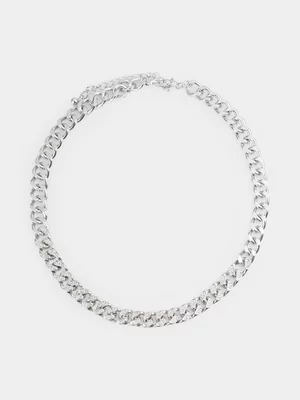 Redbat Unisex Clear Crystal Rhodium Chain