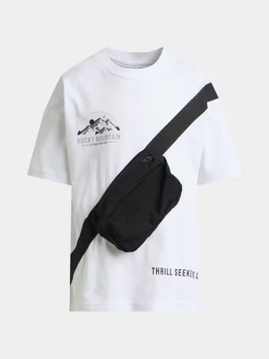 Jet Younger Boys White 3D Taslon Bag Fashion T-shirt