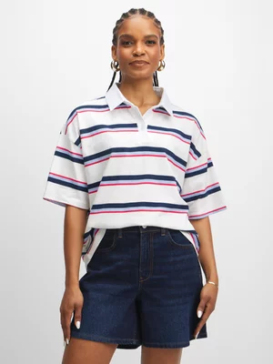 Jet Women's White Striped Golf Shirt