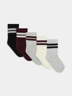 Jet Younger Boys Multi 5 Pack Olive Cream Grey Anklets