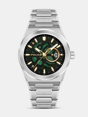 Police Ofset Stainless Steel Green & Black Dial Bracelet Watch 