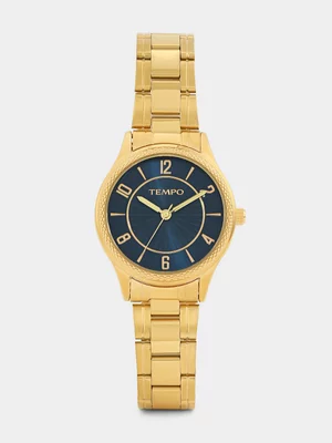 Tempo Gold Plated Navy Dial Bracelet Watch
