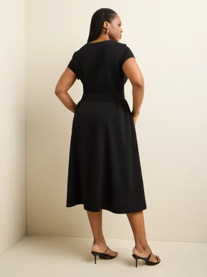 Women's Iconography Cap Sleeve Fit & Flare Knit Midi Dress Black