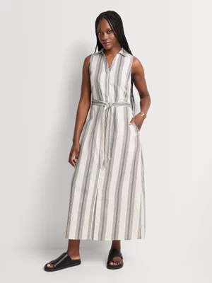 Sleeveless Stripe Shirt Dress