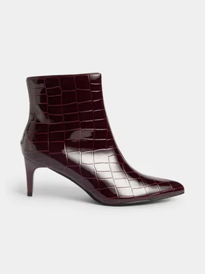 Exact Women's Burgundy Croc Kitten Heel Boots 