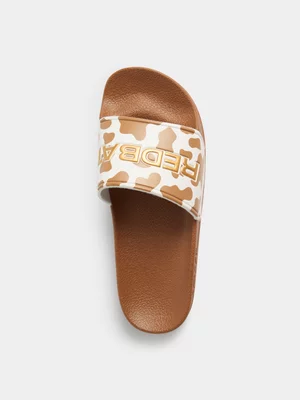 Redbat Women's Cow Print Brown/White Slide