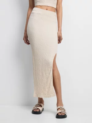 Women's Natural Crochet Co-ord Midi Skirt