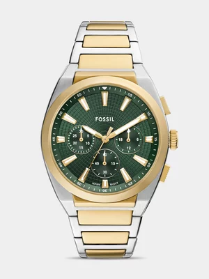 Fossil Everett Green Dial Two Tone Stainless Steel Chronograph Bracelet Watch