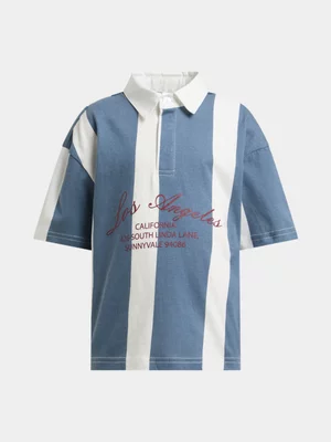 Exact Younger Boy's Blue & White Striped Golfer 