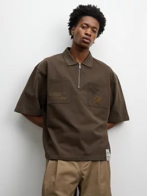 Redbat Men's Zip Polo Oversized Brown Shirt