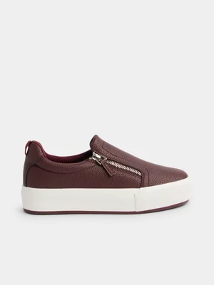 Jet Women's Burgundy Slip-On Zip Platform Sneakers