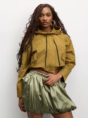The FIX Women's Chartreuse Crinkle Crop Parka Jacket 