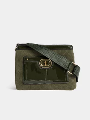 FF Emboss Top Zip Crossbody Bag