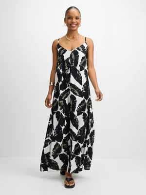 Exact Women's Black & Green Leaf Print Maxi Dress