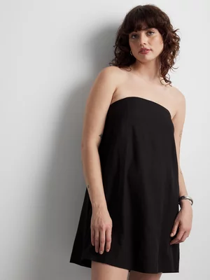 Women's Canvas Linen Blend Strapless Trapeze Mini Dress 