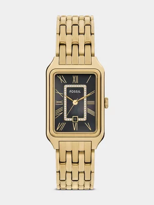 Fossil Women's Raquel Black Dial Gold Plated Bracelet Watch