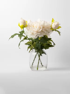 Faux White Flowers in Glass Vase 40cm