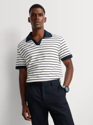 Markham Men's Regular Fit Striped Textured White Golfer