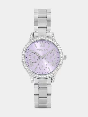 Tempo Silver Plated Lilac Dial Bracelet Watch 