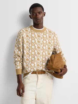 Markham Men's Regular Fit Monogram Natural Knitwear