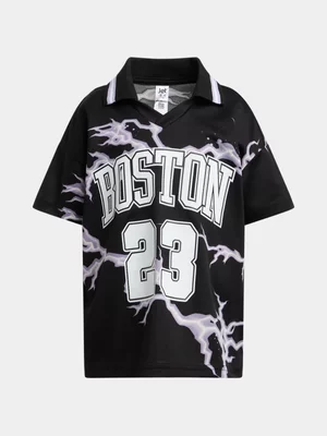 Jet Younger Boys Black Collar Match Sports T-shirt